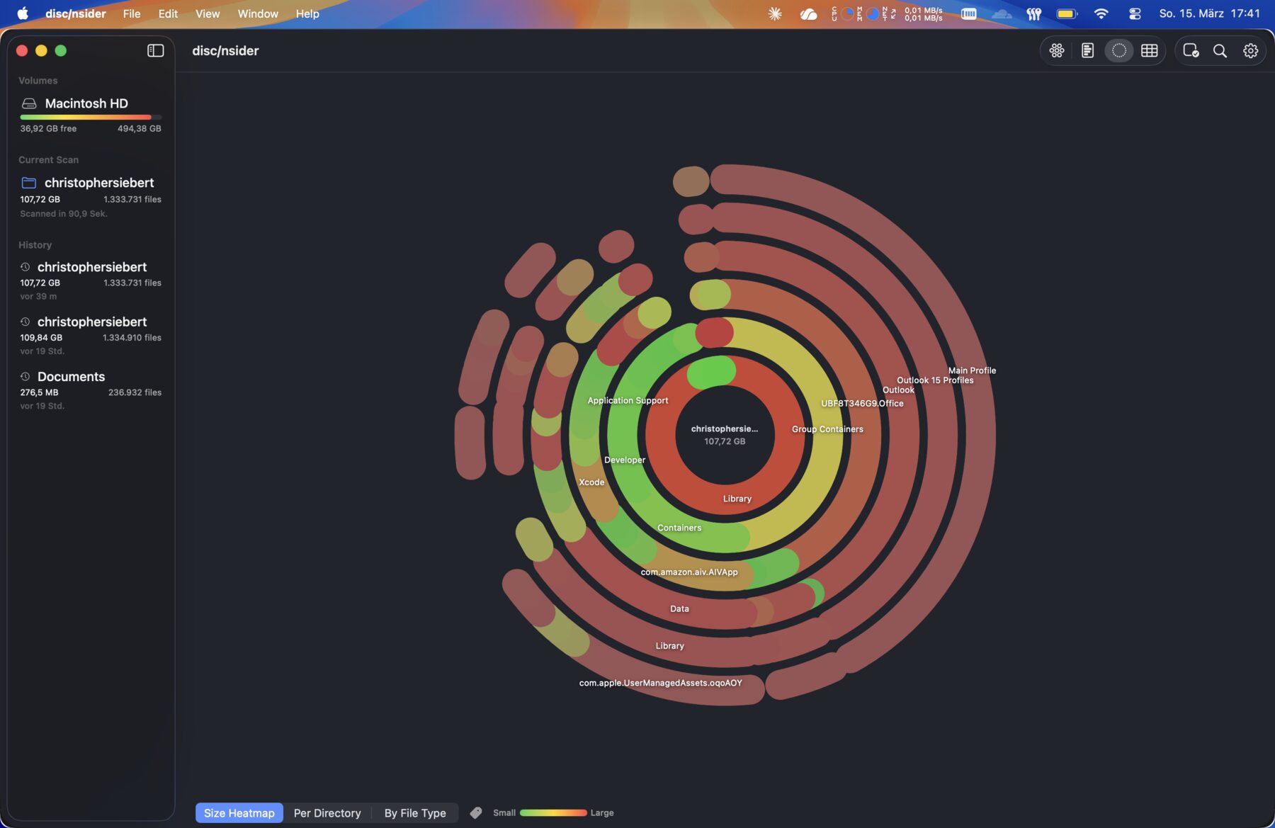 Concentric arcs view of disc/nsider showing files as layered ring segments
